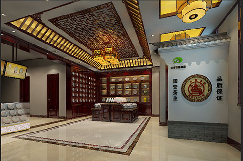 寒亭古朴典雅的中式茶叶店大堂设计效果图